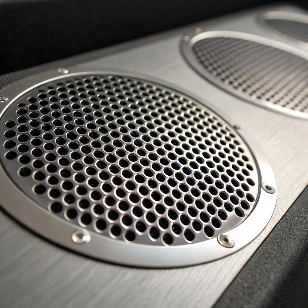 xiongge smart speaker precision acoustic micro-holes and mesh material close-up